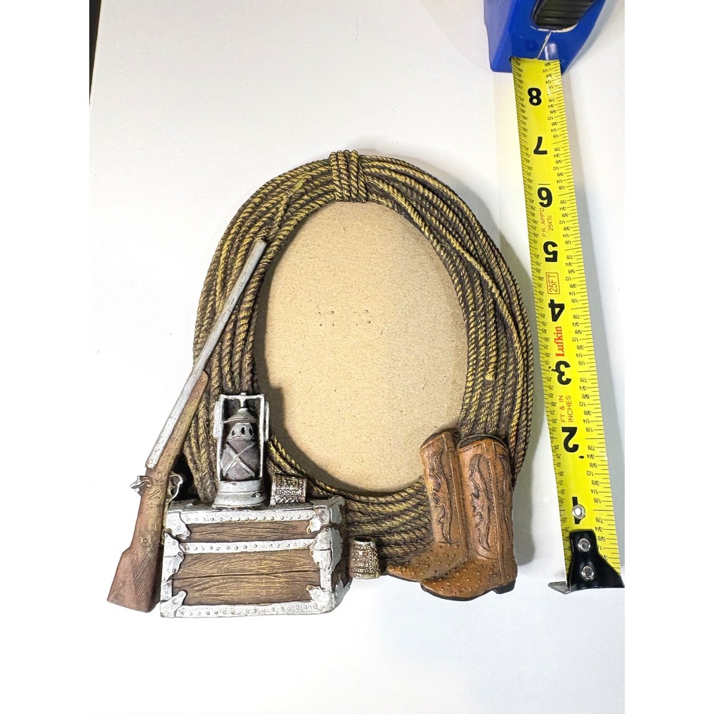 Youngs Inc Western Rope Cowboy Boots Rifle Picture Frame Rustic Decor 8x6.5 - Picture 4 of 6